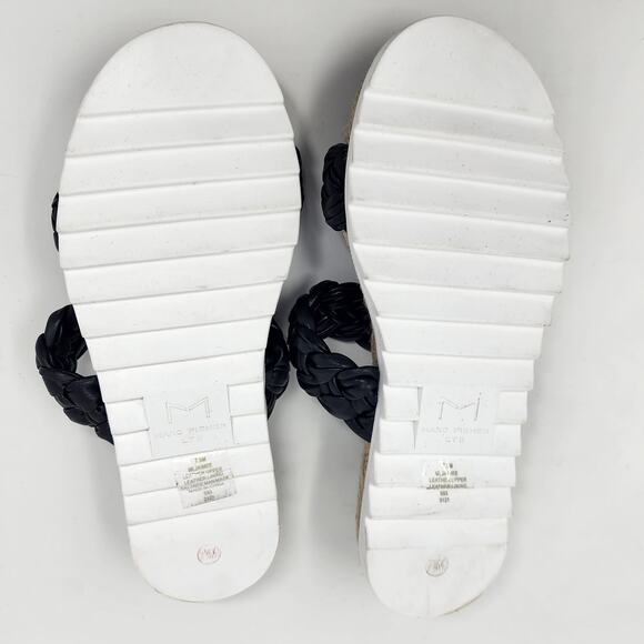 Marc Fisher Sandals Women 7.5M Jaimee Soft Black Leather Braided 2 Strap Slides - Picture 10 of 11